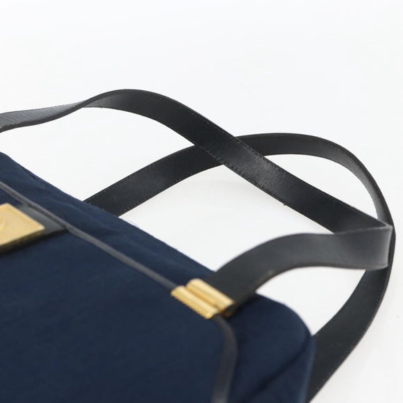 Christian Dior Trotter Canvas Hand Bag Navy Gold Auth BA9911