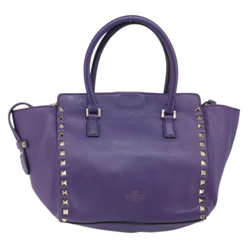 VALENTINO Tote Bag Leather 2way Purple Gold Auth BA9912 - 0