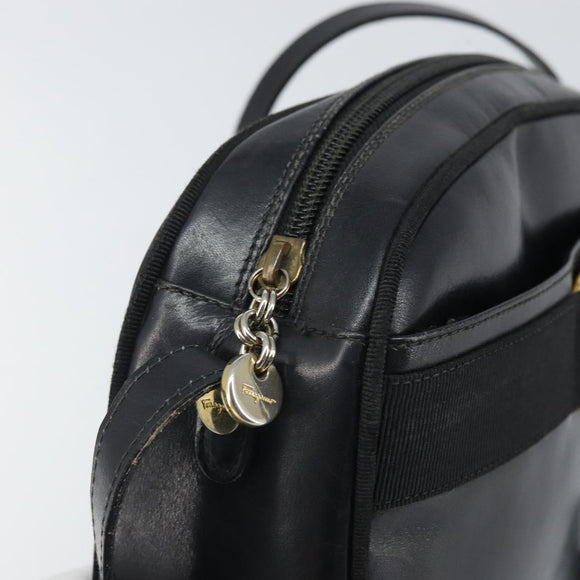 Salvatore Ferragamo Shoulder Bag Leather Black Gold Auth BA9913