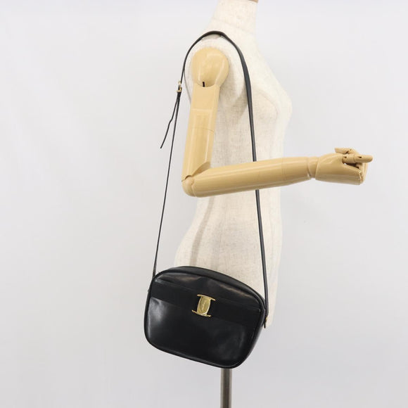 Salvatore Ferragamo Shoulder Bag Leather Black Gold Auth BA9913