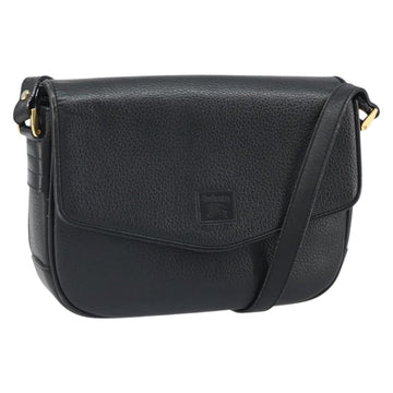 Burberrys Shoulder Bag Leather Black Gold Auth BA9914