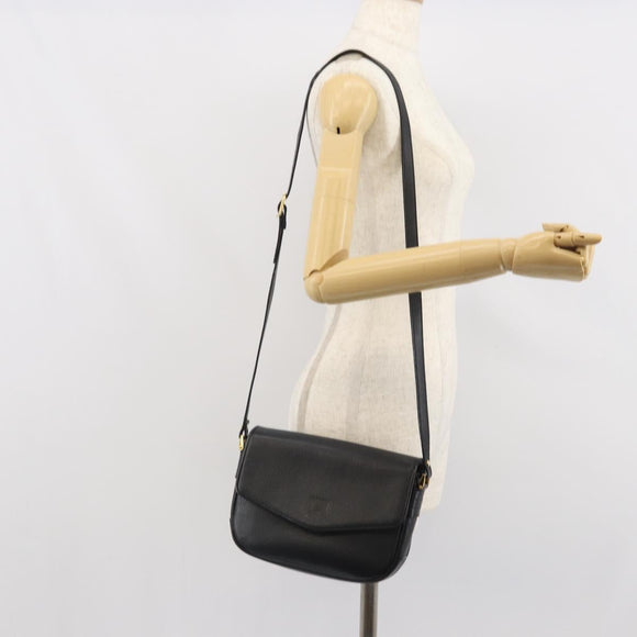 Burberrys Shoulder Bag Leather Black Gold Auth BA9914