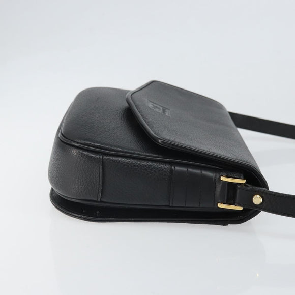 Burberrys Shoulder Bag Leather Black Gold Auth BA9914