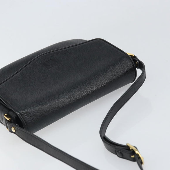 Burberrys Shoulder Bag Leather Black Gold Auth BA9914