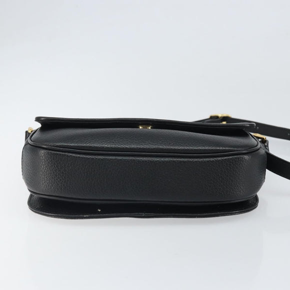 Burberrys Shoulder Bag Leather Black Gold Auth BA9914