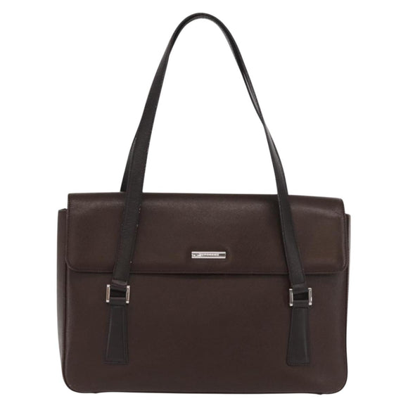 BURBERRY Hand Bag Leather Brown Silver Auth BA9916