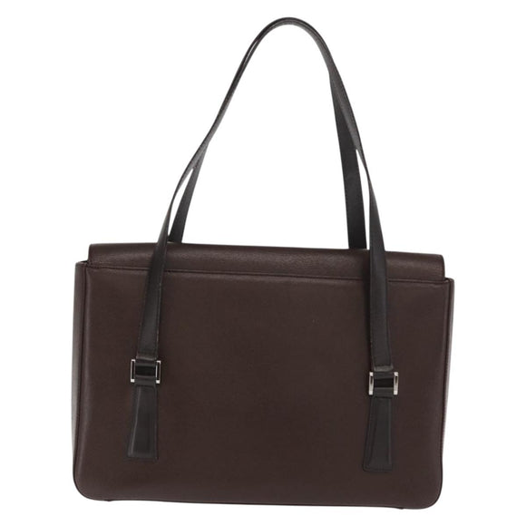 BURBERRY Hand Bag Leather Brown Silver Auth BA9916