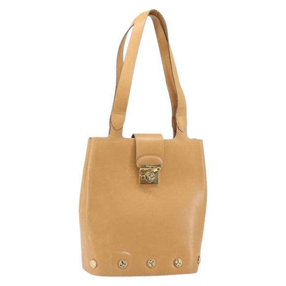 Salvatore Ferragamo Hand Bag Leather Beige Gold Auth BA9917