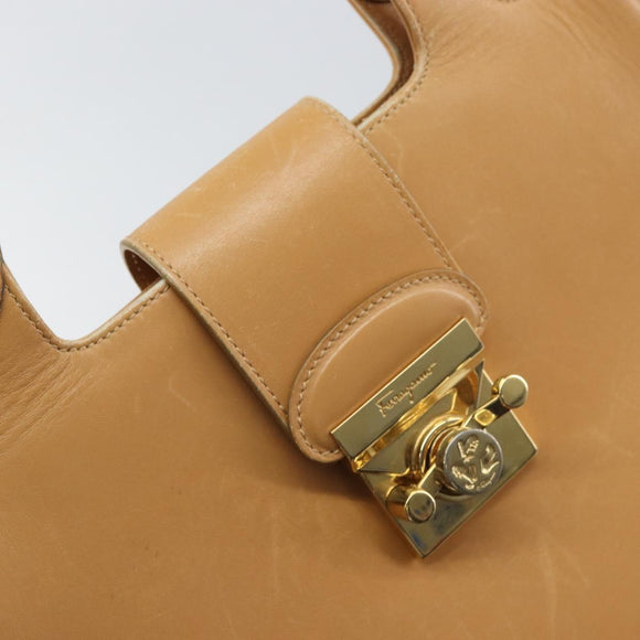 Salvatore Ferragamo Hand Bag Leather Beige Gold Auth BA9917