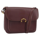 CARTIER Must Line Shoulder Bag Leather Bordeaux Gold Auth BA9918-1