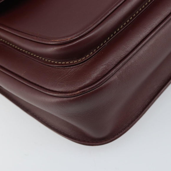 CARTIER Must Line Shoulder Bag Leather Bordeaux Gold Auth BA9918