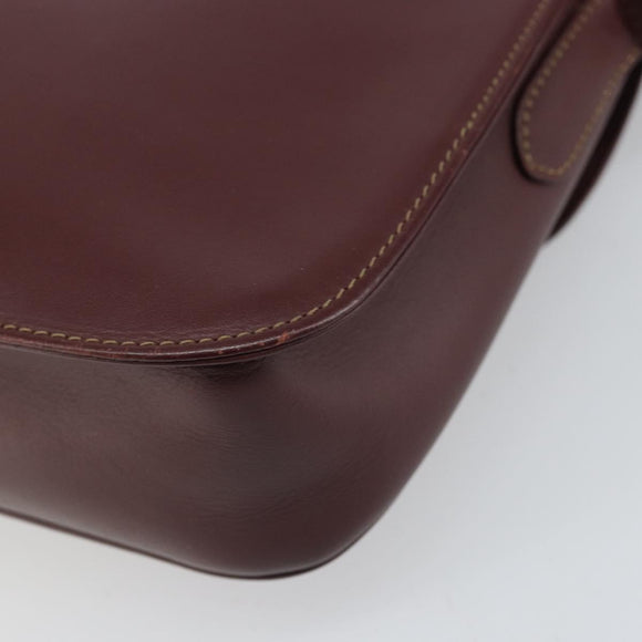 CARTIER Must Line Shoulder Bag Leather Bordeaux Gold Auth BA9918
