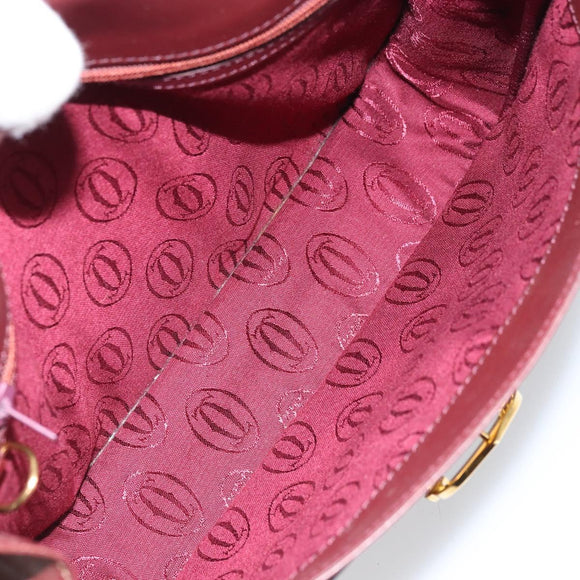 CARTIER Must Line Shoulder Bag Leather Bordeaux Gold Auth BA9918