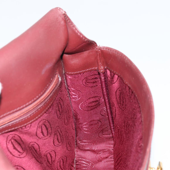 CARTIER Must Line Shoulder Bag Leather Bordeaux Gold Auth BA9918