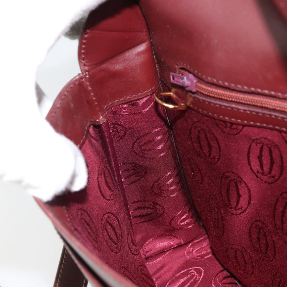 CARTIER Must Line Shoulder Bag Leather Bordeaux Gold Auth BA9918