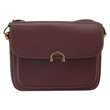 CARTIER Must Line Shoulder Bag Leather Bordeaux Gold Auth BA9918 - 0
