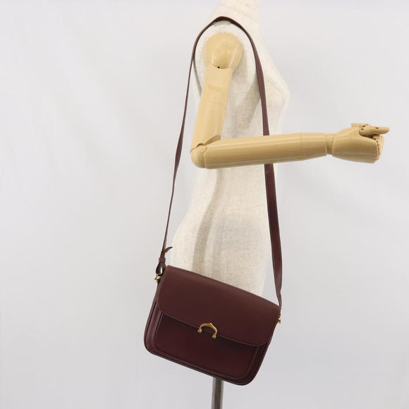 CARTIER Must Line Shoulder Bag Leather Bordeaux Gold Auth BA9918