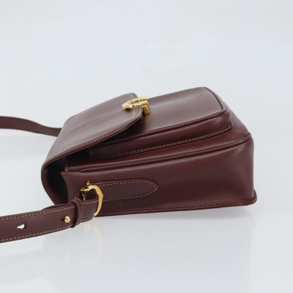 CARTIER Must Line Shoulder Bag Leather Bordeaux Gold Auth BA9918