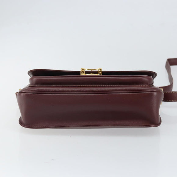 CARTIER Must Line Shoulder Bag Leather Bordeaux Gold Auth BA9918