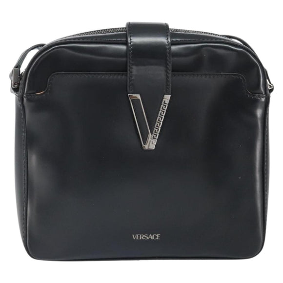 VERSACE Shoulder Bag Patent leather Black Auth BA9919