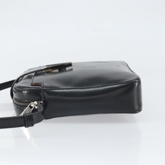 VERSACE Shoulder Bag Patent leather Black Auth BA9919