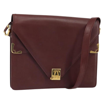 CARTIER Must Line Shoulder Bag Leather Bordeaux Gold Auth BA9921