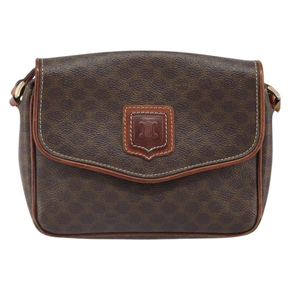 CELINE Macadam Canvas Shoulder Bag PVC Leather Brown Gold Auth BA9922