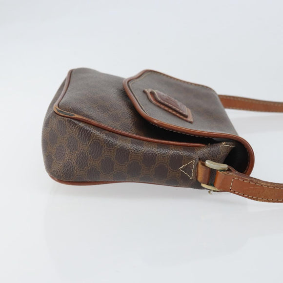 CELINE Macadam Canvas Shoulder Bag PVC Leather Brown Gold Auth BA9922