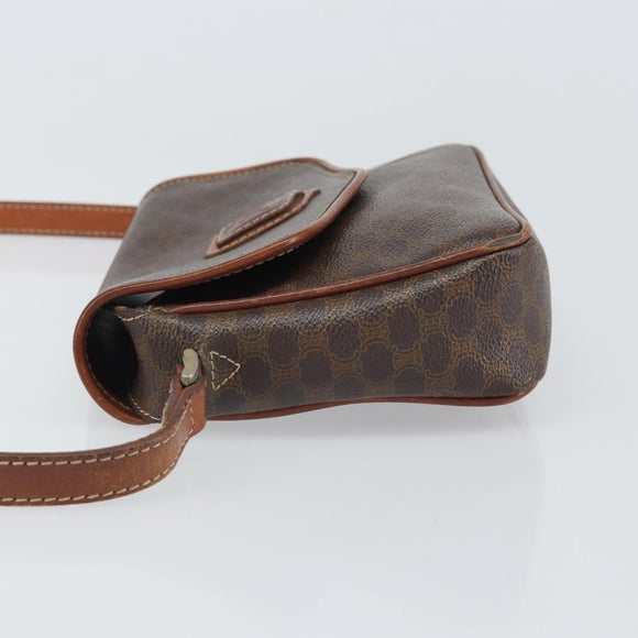 CELINE Macadam Canvas Shoulder Bag PVC Leather Brown Gold Auth BA9922