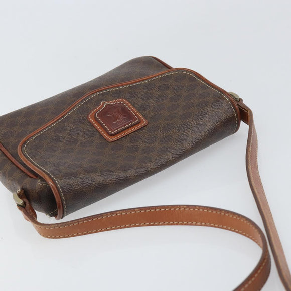 CELINE Macadam Canvas Shoulder Bag PVC Leather Brown Gold Auth BA9922