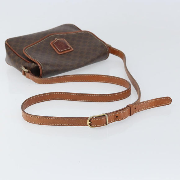 CELINE Macadam Canvas Shoulder Bag PVC Leather Brown Gold Auth BA9922