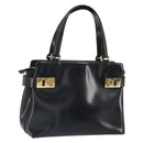 Salvatore Ferragamo Hand Bag Patent leather Black Gold Auth BA9923-1