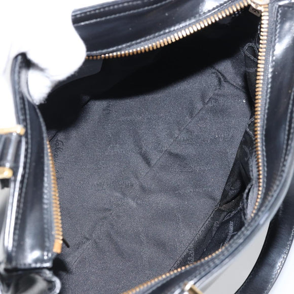 Salvatore Ferragamo Hand Bag Patent leather Black Gold Auth BA9923