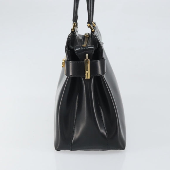 Salvatore Ferragamo Hand Bag Patent leather Black Gold Auth BA9923