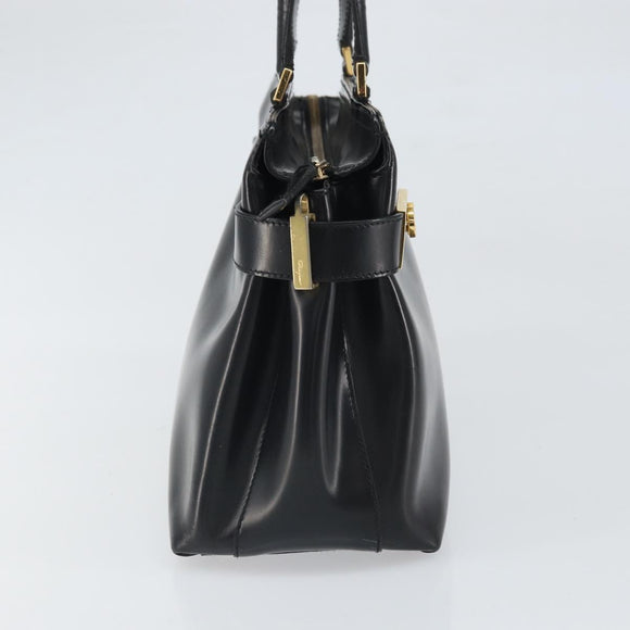 Salvatore Ferragamo Hand Bag Patent leather Black Gold Auth BA9923