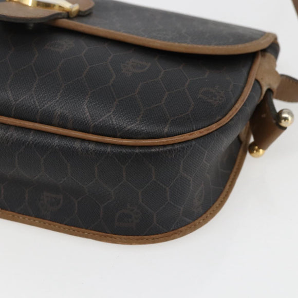 Christian Dior Honeycomb Canvas Shoulder Bag PVC Brown Gold Auth BA9924