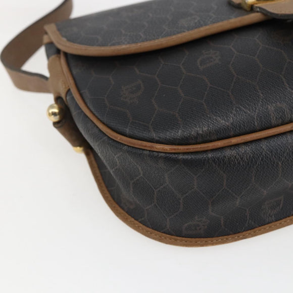Christian Dior Honeycomb Canvas Shoulder Bag PVC Brown Gold Auth BA9924