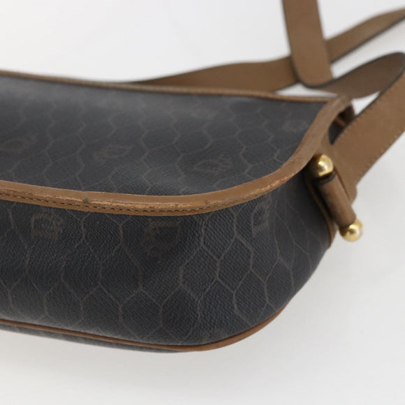 Christian Dior Honeycomb Canvas Shoulder Bag PVC Brown Gold Auth BA9924