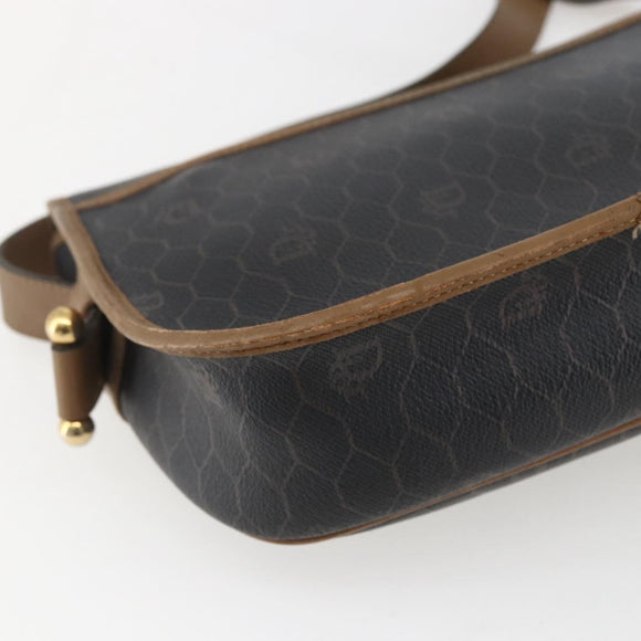 Christian Dior Honeycomb Canvas Shoulder Bag PVC Brown Gold Auth BA9924