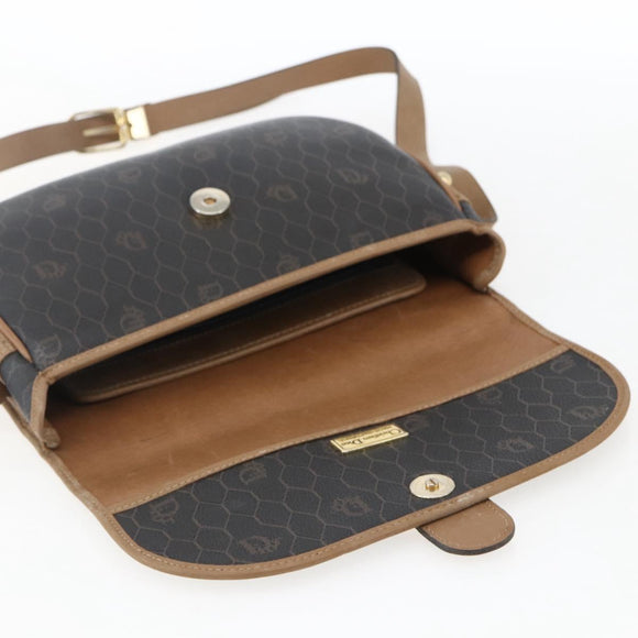 Christian Dior Honeycomb Canvas Shoulder Bag PVC Brown Gold Auth BA9924