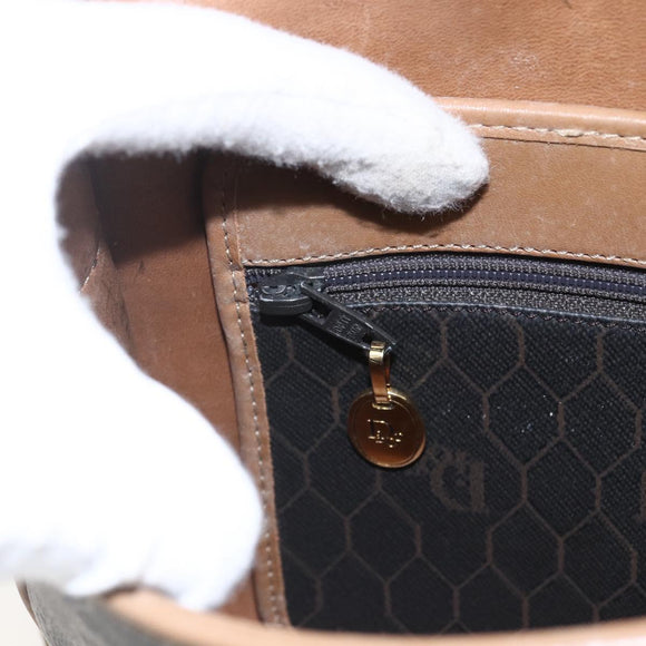 Christian Dior Honeycomb Canvas Shoulder Bag PVC Brown Gold Auth BA9924