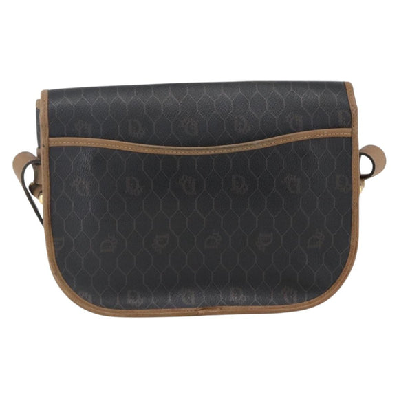 Christian Dior Honeycomb Canvas Shoulder Bag PVC Brown Gold Auth BA9924