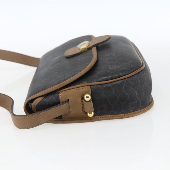 Christian Dior Honeycomb Canvas Shoulder Bag PVC Brown Gold Auth BA9924
