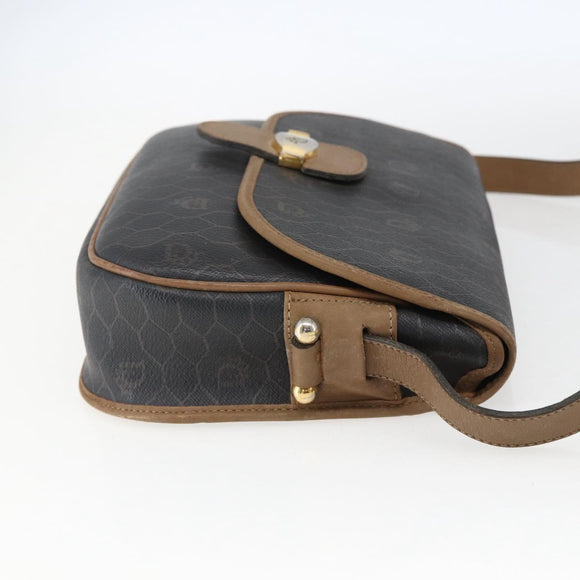 Christian Dior Honeycomb Canvas Shoulder Bag PVC Brown Gold Auth BA9924