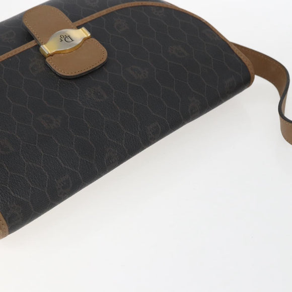 Christian Dior Honeycomb Canvas Shoulder Bag PVC Brown Gold Auth BA9924
