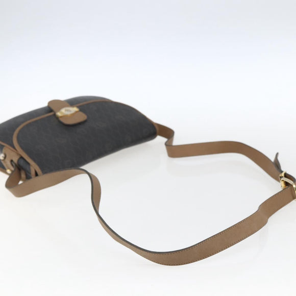 Christian Dior Honeycomb Canvas Shoulder Bag PVC Brown Gold Auth BA9924