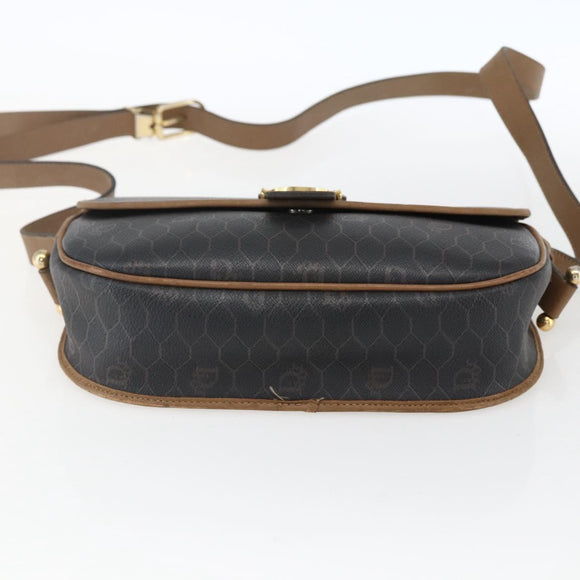 Christian Dior Honeycomb Canvas Shoulder Bag PVC Brown Gold Auth BA9924