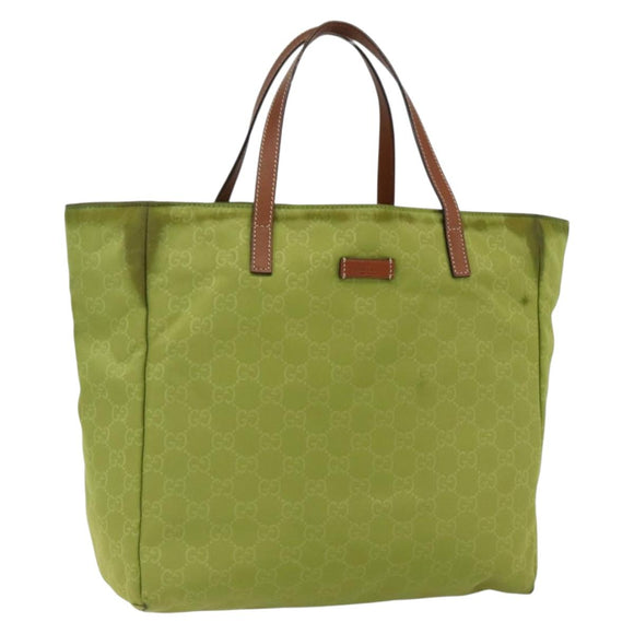 GUCCI GG Nylon Tote Bag LIme Green 282439 Auth BA9930
