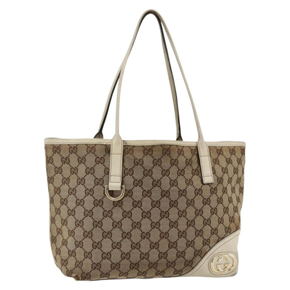 GUCCI GG Canvas Tote Bag Beige Gold 169946 Auth BA9932