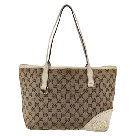 GUCCI GG Canvas Tote Bag Beige Gold 169946 Auth BA9932